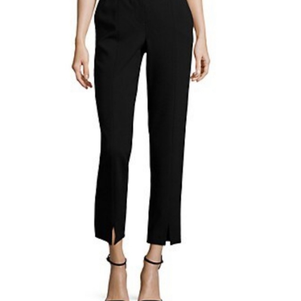 St. John Black Cotton/Nylon/Spandex Straight Leg Ankle Length Pants Sz 10